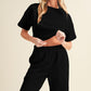 Black Textured Cropped Tee and Jogger Pants Set