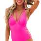 Rosy Criss Cross Backless Deep V Neck One Piece Swimsuit