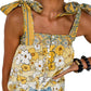 Yellow Floral Patchwork Boho Knot Straps Top