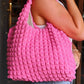 Rose Red Casual Plain Puffy Quilted Tote Bag