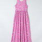 Pink Sleeveless Floor Length Leopard Print Dress with Pockets