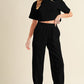 Black Textured Cropped Tee and Jogger Pants Set