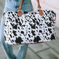 White Animal Spots Printed Leather Tote Bag