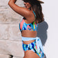 Light Blue Sexy Asymmetric Cutout Belted One Piece Swimsuit