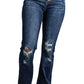 Dark Blue Washed Distressed Flare Bootcut Jeans