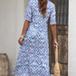 Sky Blue Geometric Print Casual V Neck Maxi Dress
