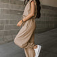 Light Beige Cap Sleeve Backless Drawstring Jogger Jumpsuit