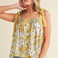 Yellow Floral Patchwork Boho Knot Straps Top