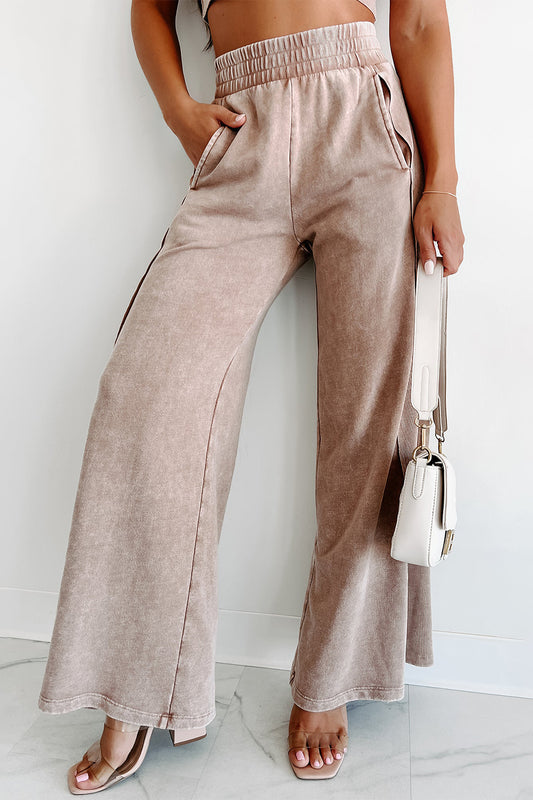 Apricot Pink Mineral Washed Smocked Wide Leg Pants