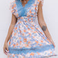 Multicolor Floral Print Boho Smocked Lace Contrast Short Dress