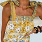 Yellow Floral Patchwork Boho Knot Straps Top