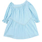 Sky Blue Puff Sleeve Asymmetric Pleated Flowy Mini Dress