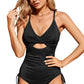 Black Ribbed Sexy Cutout One Piece Swimsuit