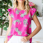 Rose Cheetah Print Ruffle Trim Sleeveless Shirt