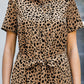 Khaki Leopard Print Waist Belted Button Up Shirt Dress