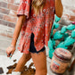 Red Paisley Print Round Neck Split Long T Shirt