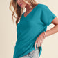 Apricot Plain Crinkled V Neck Short Sleeve Blouse