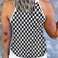 Black Checkerboard Print O Neck Sleeveless Tank Top