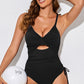 Black Ribbed Sexy Cutout One Piece Swimsuit