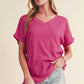 Apricot Plain Crinkled V Neck Short Sleeve Blouse