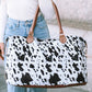 White Animal Spots Printed Leather Tote Bag