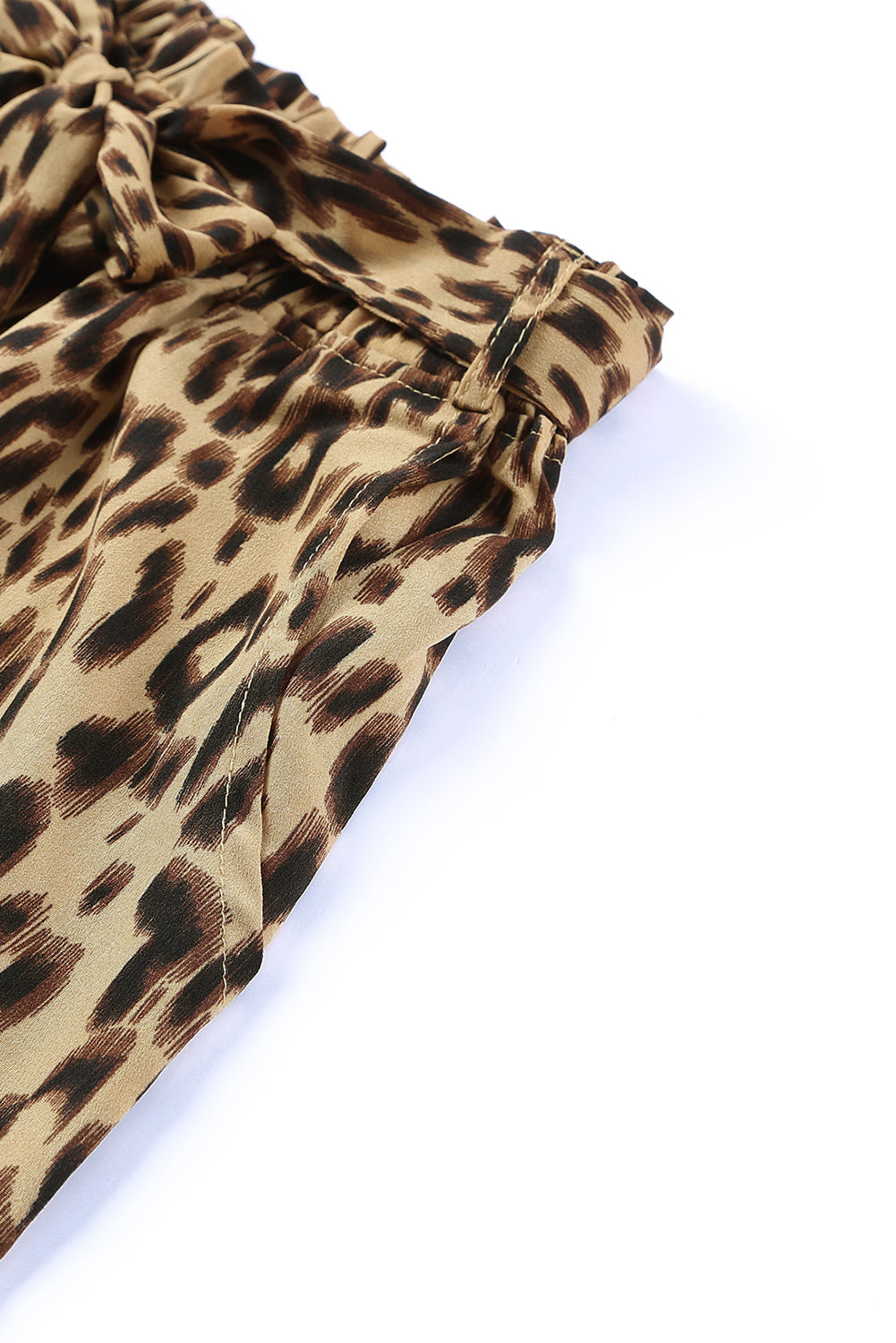 Cheetah Casual Pockets Frill Tie Waist Shorts