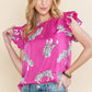 Rose Cheetah Print Ruffle Trim Sleeveless Shirt