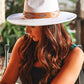 White Studded Detail Wide Brim Panama Hat
