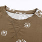 Brown Dandelion Print Casual Crew Neck T-shirt