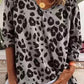 Gray Leopard V Neck Loose Long Sleeve Top