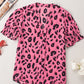 Pink Leopard Print V Neck Smocked Puff Sleeve Blouse