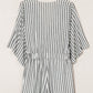 Grey Striped Print Tie Knot Front Romper With Pockets