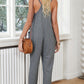 Black Textured Sleeveless V-Neck Pocketed Casual Jumpsuit