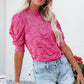 Pink Lace High Neck Short Sleeve Top