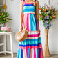 Yellow Multicolor Striped Print Bow Knot Straps Sleeveless Maxi Dress