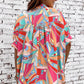 Multicolor Abstract Print Half Batwing Sleeve Loose Shirt
