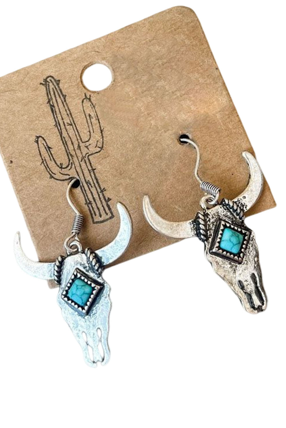 Silver Vintage Turquoise Bull Head Earrings