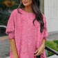Pink Leopard Puff Sleeve Shirred Cuffs Oversized Blouse
