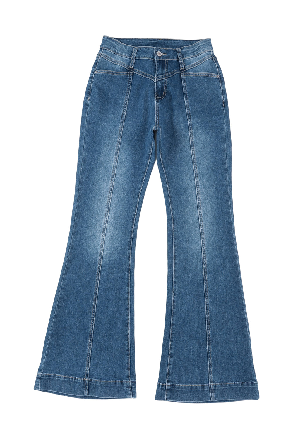 Blue Dark Wash High Waisted Bell Bottom Jeans for Women