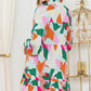 Multicolor Abstract Print Frill V Neck Tiered Dress