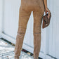 Khaki Mid Rise Faux Suede Skinny Leggings