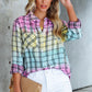 Multicolor Plaid Print Tie Dye Button Up Shirt