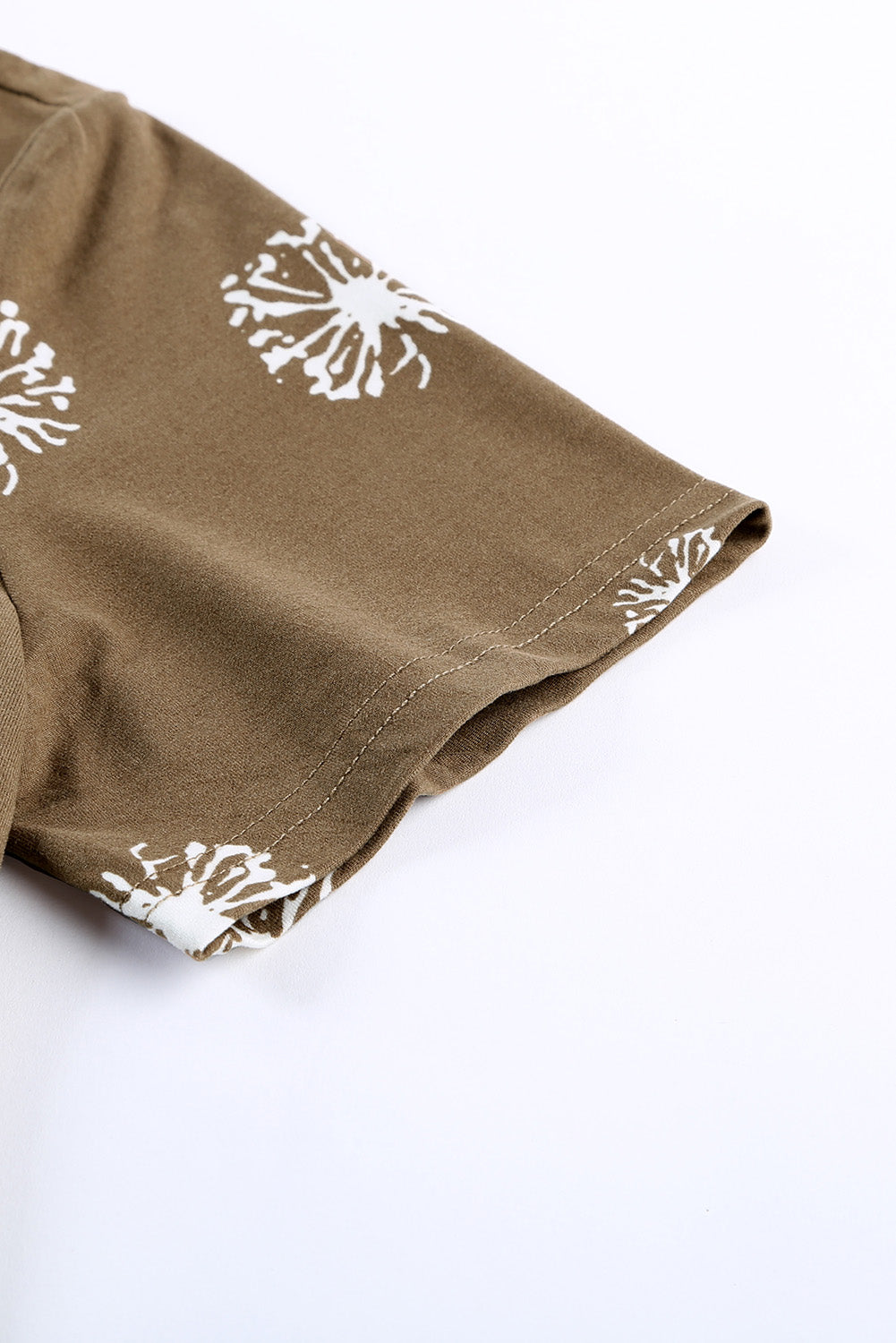 Brown Dandelion Print Casual Crew Neck T-shirt