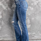 Dark Blue Ripped Raw Hem High Waist Flare Jeans