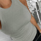 Solid Black Round Neck Ribbed Tank Top