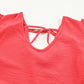 Red Solid V Neck Ruffle Sleeve Loose Top