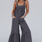 Grey Solid Color Sleeveless Flare Leg Jumpsuit with Pockets
