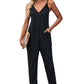 Black Textured Sleeveless V-Neck Pocketed Casual Jumpsuit