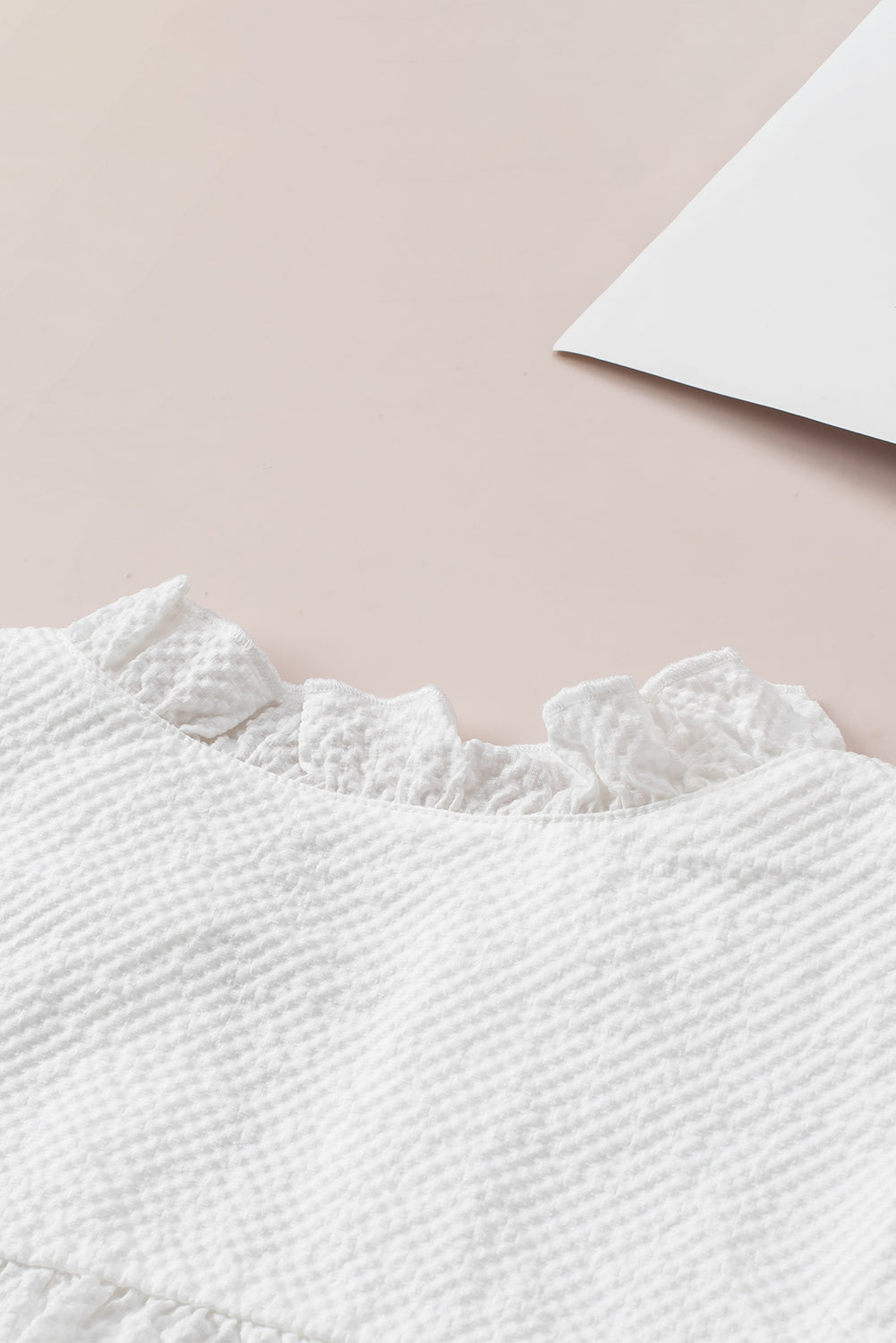 Pink Plain Textured Tiered Ruffle Sleeve Blouse