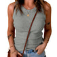 Solid Black Round Neck Ribbed Tank Top